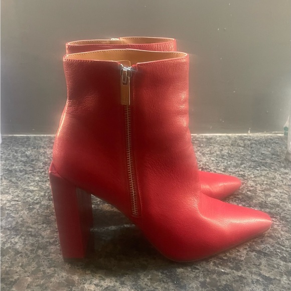 Jessica Simpson Red Leather Ankle Boots Size 10 - Picture 1 of 4